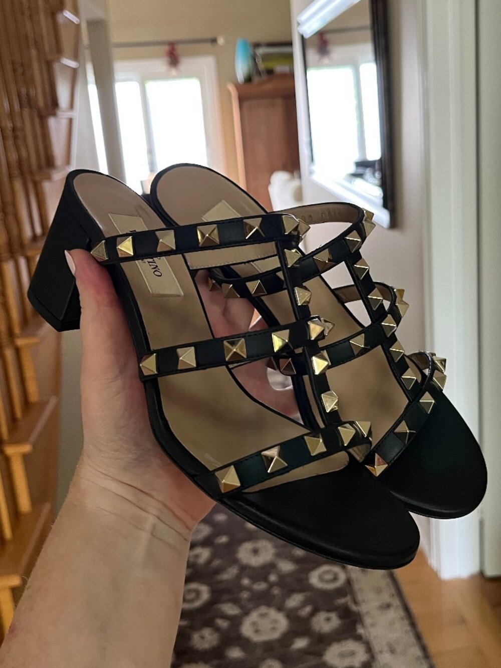 Valentino Garavani Rockstud Leather Slide Sandal 60mm, Black size 36 - Authentic